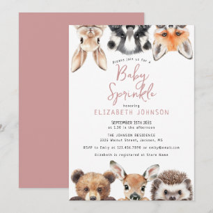 Cute Pink Woodland Animals Baby Shower Sprinkle Invitation