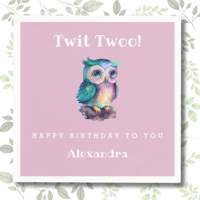 Cute Pink Woodland Owl Kids Birthday  Napkin (Creator Uploaded)