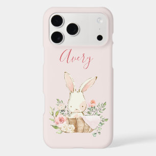 Cute Pink Woodland Watercolor Bunny in Basket