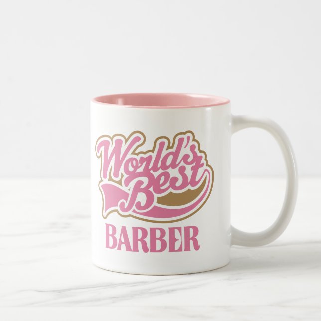Cute Pink Worlds Best Barber Two-Tone Coffee Mug (Right)