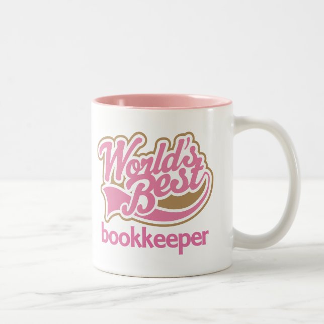 Cute Pink Worlds Best Bookkeeper Two-Tone Coffee Mug (Right)