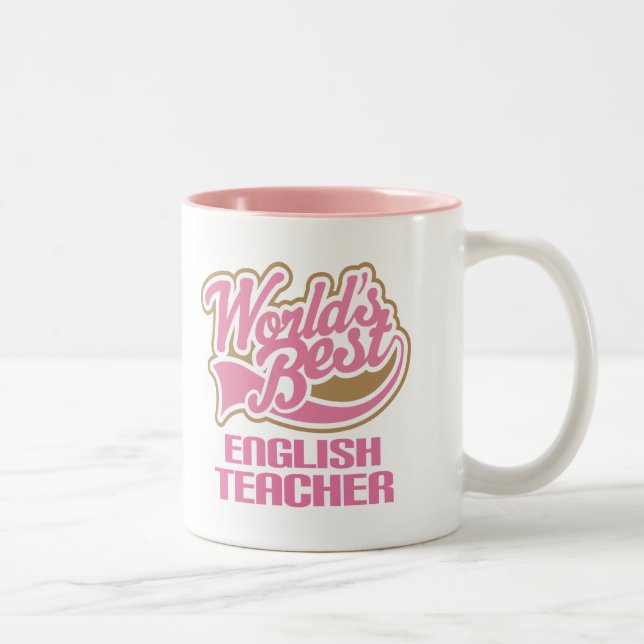Cute Pink Worlds Best English Teacher Two-Tone Coffee Mug (Right)