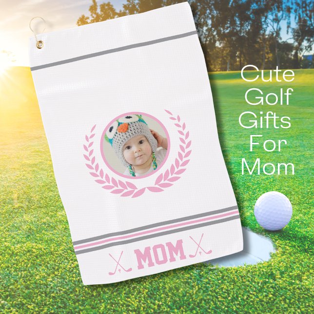 Cute Pink Wreath Photo Mum Golf Towel (Cute Pink Photo Mom Golf Towel
)