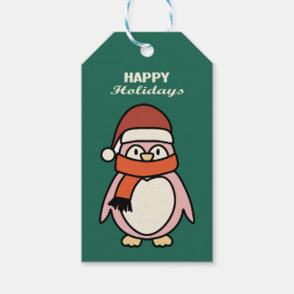 cute pink xmas penguin happy holidays celebration gift tags