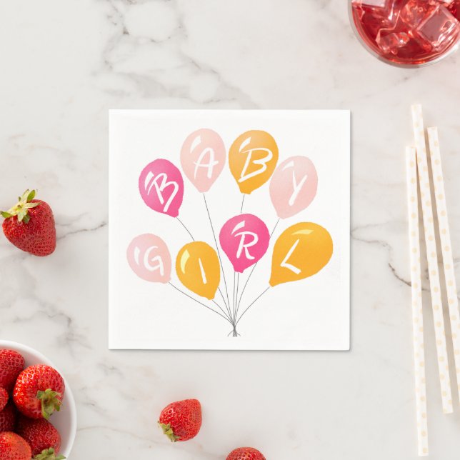Cute Pink Yellow Balloons Baby Girl Baby Shower Napkin (Insitu)