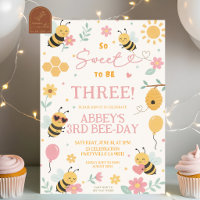 Cute Pink Yellow Bee Birthday  any age birthday in
