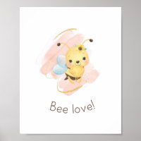 Cute Pink/Yellow Bee Love! Nursery Poster for Girl