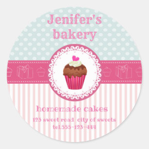 Cute pink yellow cupcake homemade bakery classic round sticker