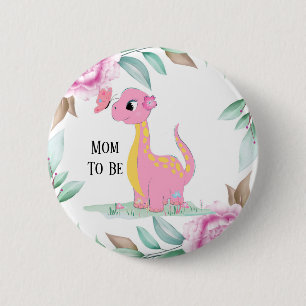 Cute Pink Yellow Dinosaur Butterfly Baby Shower 6 Cm Round Badge