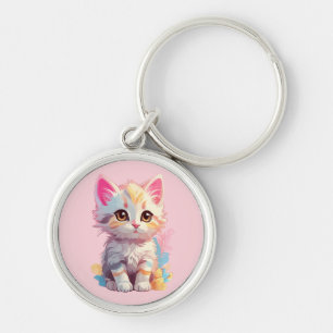 Cute Pink Yellow Kawaii Kitten Key Ring