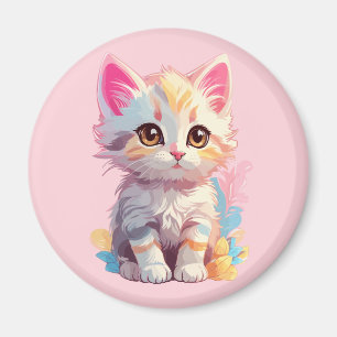 Cute Pink Yellow Kawaii Kitten Magnet