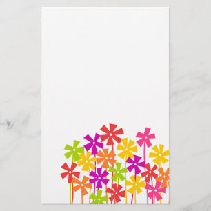 Cute pink yellow orange simple flowers drawing stationery