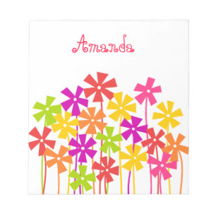 Cute pink yellow orange simple flowers name notepad