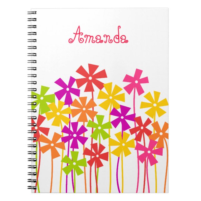 Cute pink yellow orange simple flowers name  spiral notebook (Front)