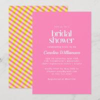 Cute Pink Yellow Plaid Pattern Bridal Shower