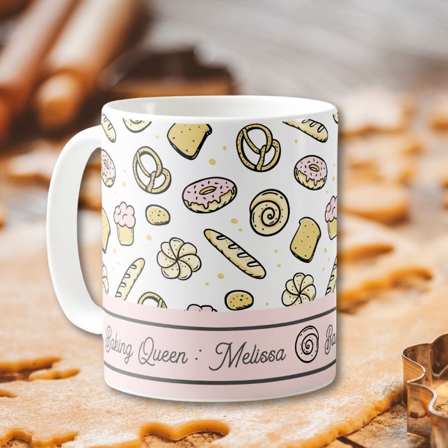 Cute Pink Yellow Sweet Cakes Doughnuts Baking Quee Coffee Mug (Creator Uploaded)