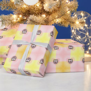CUTE PINK YELLOW TIGER HEART WRAPPING PAPER