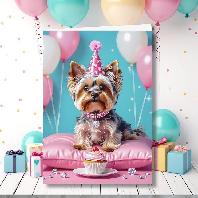 Cute Pink Yorkie Niece's Birthday Card (Creator Uploaded)