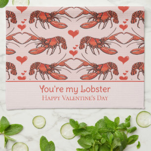 Cute Pink You're My Lobster Valentine's Day Tea Towel