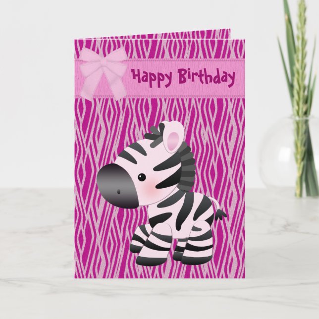 Cute Pink Zebra & Cupcake (inside) Birthday Card (Front)
