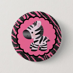 Cute Pink Zebra & Glitter Animal Print 6 Cm Round Badge