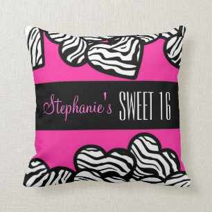 Cute Pink zebra heart Sweet 16 Birthday Pillow