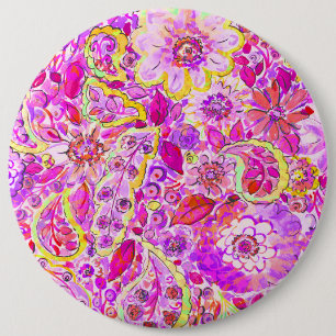 Cute pinky abstract flowers 6 cm round badge