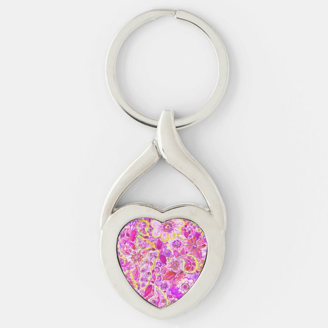 Cute pinky abstract flowers key ring (Front)