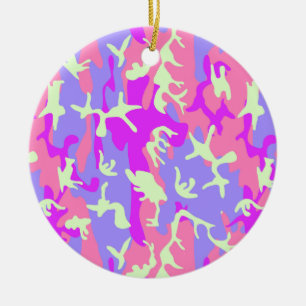 Cute pinky digital camouflage pattern ceramic tree decoration