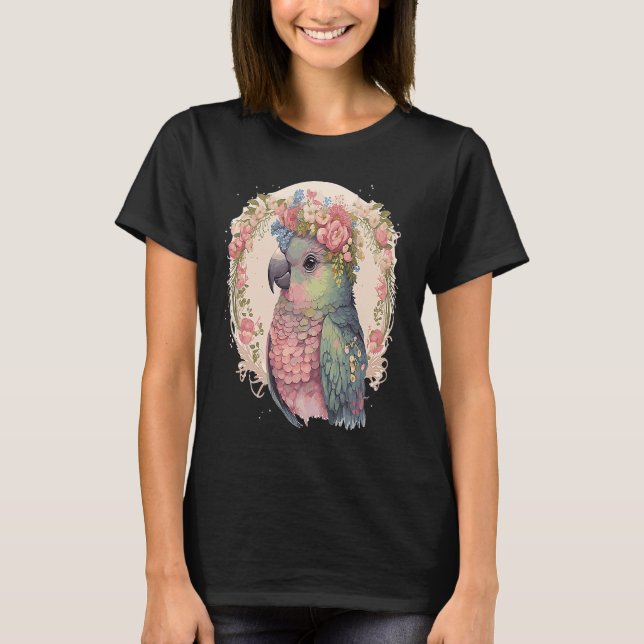 Cute Pionus Parrot Bird Flower Crown Pet Birds T-Shirt (Front)