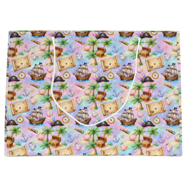Cute Pirate Adventure Pattern  Large Gift Bag (Front)