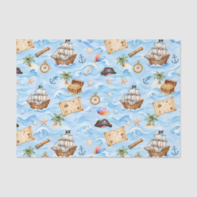 Cute Pirate Adventure Pattern  Tissue Paper (Front)