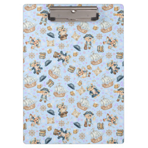 Cute Pirate Bear Seamless Pattern Clipboard