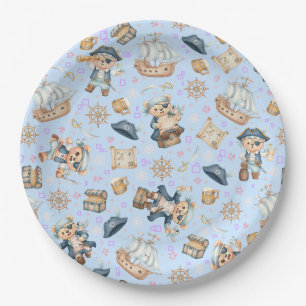 Cute Pirate Bear Seamless Pattern Paper Plate
