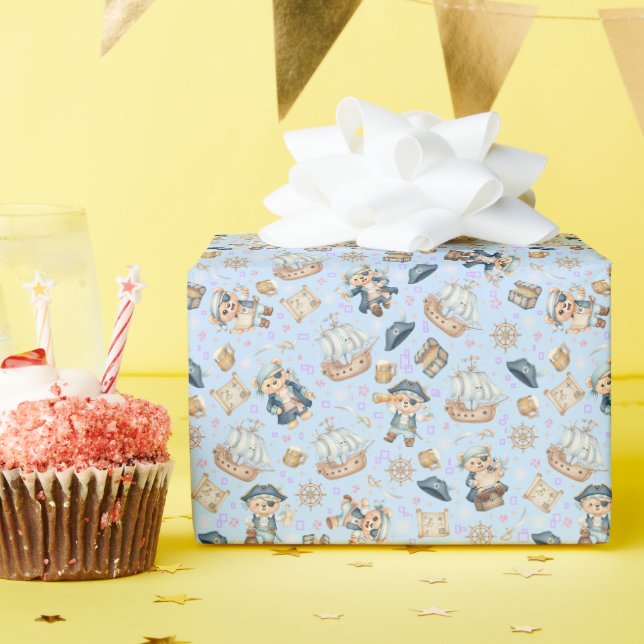 Cute Pirate Bear Seamless Pattern Wrapping Paper (Birthday Party)