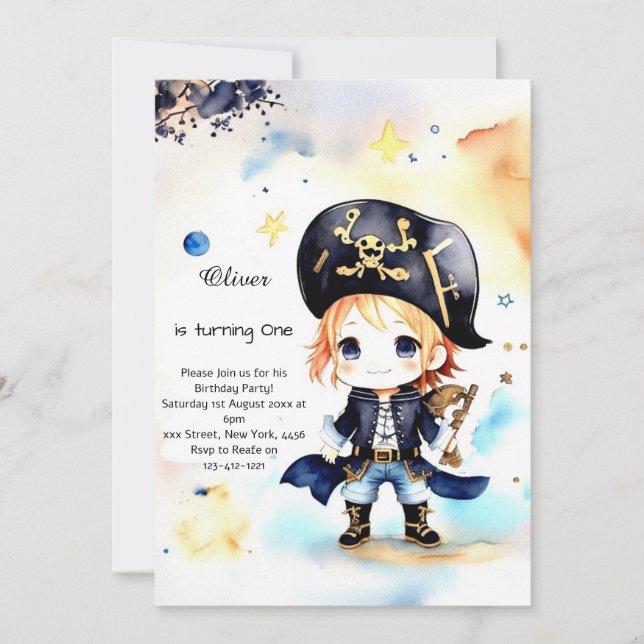 Cute Pirate Birthday Invitation (Front)