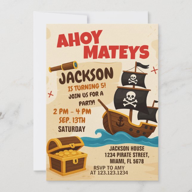 Cute Pirate Birthday Invitation for Kids (Front)