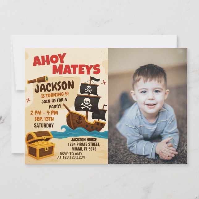 Cute Pirate Birthday Invitation for Kids (Front)