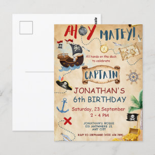 Cute Pirate Birthday Parchment watercolor Postcard