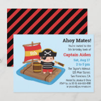 Cute Pirate Boy on Sailboat Raft Birthday Party