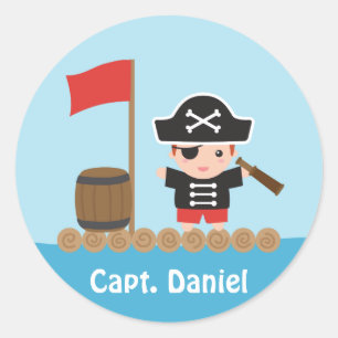 Cute Pirate Captain Ocean Raft Boy Classic Round Sticker