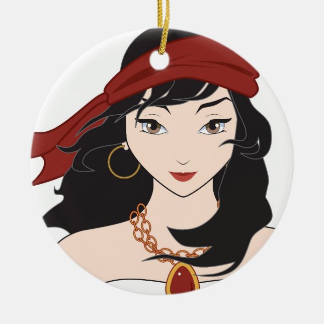 Cute Pirate Girl Ceramic Tree Decoration (Front)
