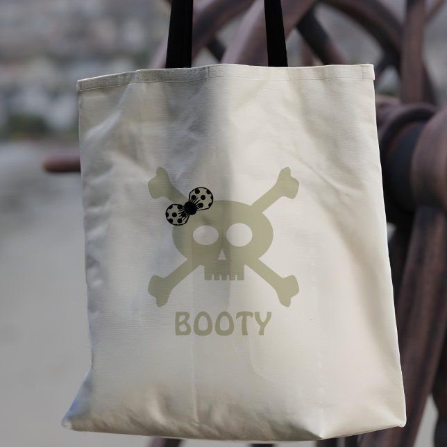 Cute Pirate Girl Skull and Crossbones Tote Bag (Set sail for lots of booty! Add your name. Makes a fun trick or treat bag)