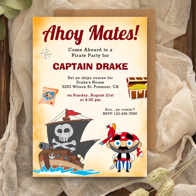 Cute Pirate Kids Birthday Party Invitation (Creator Uploaded)