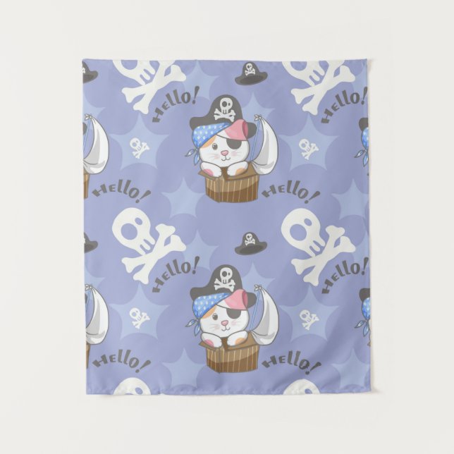 Cute Pirate Kitten Pattern Tapestry (Front)