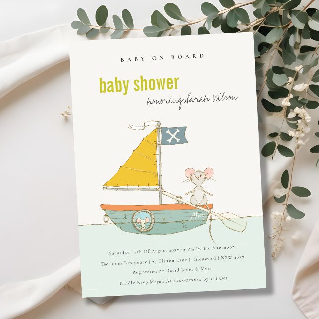 Cute Pirate Mouse Sailboat Baby Shower Invite (Creator Uploaded)