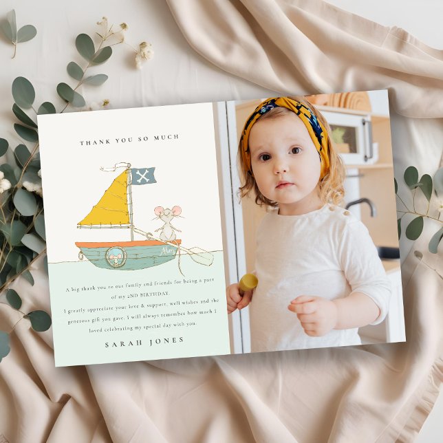 Cute Pirate Mouse Sailboat Kids Any Age Birthday Thank You Card (Creator Uploaded)