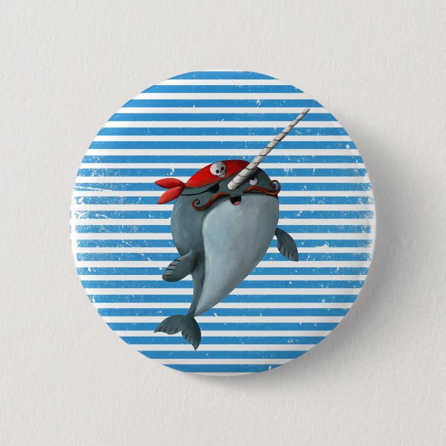 Cute Pirate Narwhal 6 Cm Round Badge (Front)
