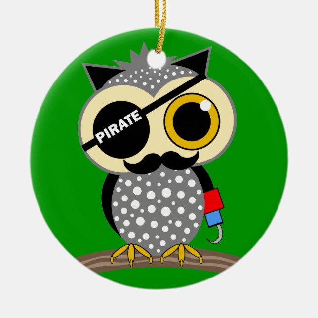 cute pirate owl ceramic tree decoration (Front)
