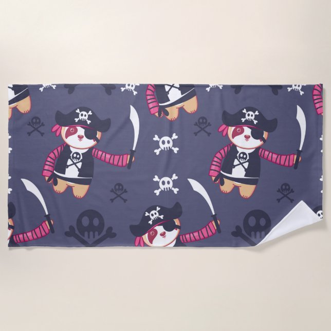 Cute Pirate Panda Bear Pattern Beach Towel (Front)